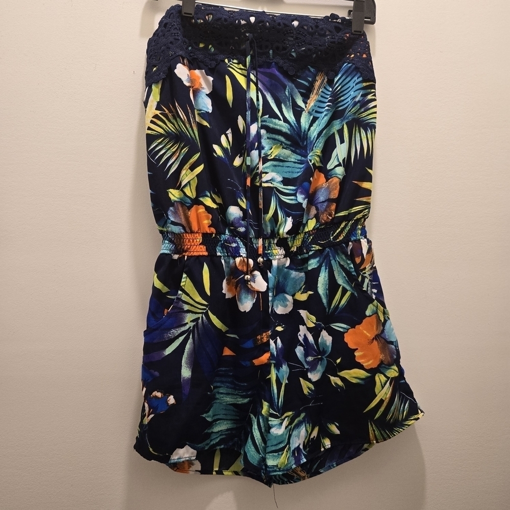 A. Byer Blue and Orange Romper Bold and Stylish
